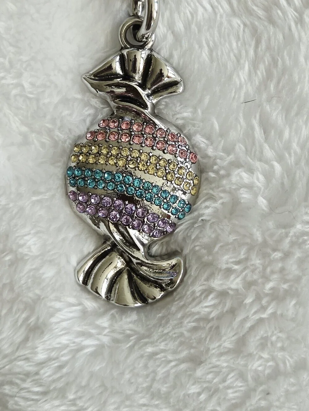 C Logo Silver Candy Keychain - Multicolor Rhinestones Bag Charm